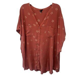 Torrid Womens Clay Red Gold Star Challis Dolman Sleeve Top 5X NEW Boho Beach